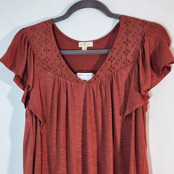 Mason & Belle Burnt Sienna Eyelet Lace Cottagecore Top NWT Size Small - Picture 2 of 10
